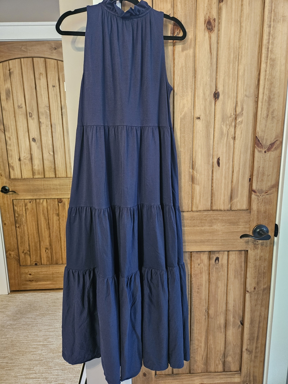 Lilly Pulitzer Navy Ruffled Neck Tiered Malone Maxi Dress with Tassel Tie - Picture 2 of 5
